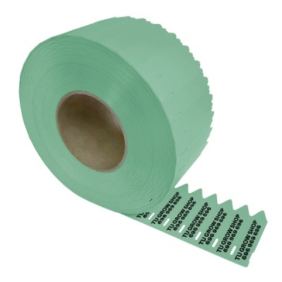 Rolo de etiquetas verdes com texto preto TU.GROW.SHOP 6989696969
