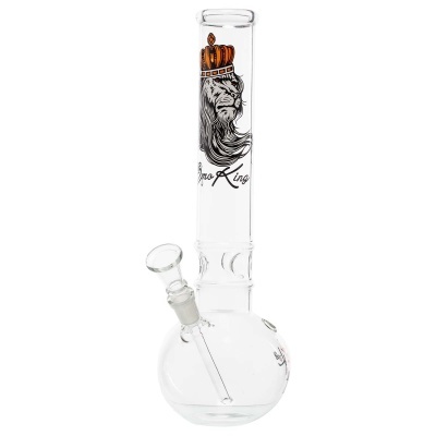 Fumar de vidro transparente com leão e texto Smoking King