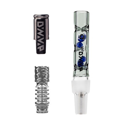 Peças de vidro e metal com texto DYNAVAP