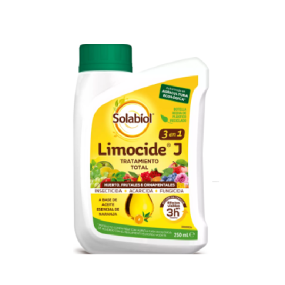 Frasco branco de Limocide J Solabiol com rótulo amarelo e tampa verde