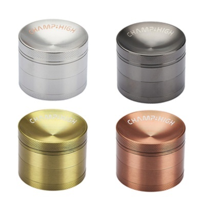 Fuminadores metálicos em prata, preto, dourado e cobre com texto CHAMP:HIGH