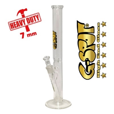 Bong de vidro transparente com marca G-SPOT e texto HEAVY DUTY 7 mm