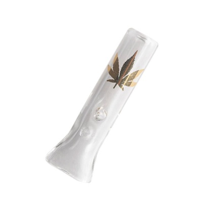 Tubo de vidro transparente com uma folha dourada de cannabis