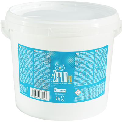 Recipiente branco de plástico com gel limpador Zerum Pro e etiqueta azul