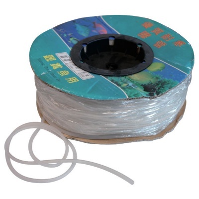 Carretel de tubo plástico translúcido branco com suporte de cartão e texto em chinês