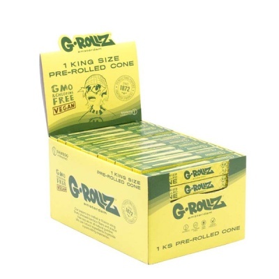 Caixa amarela de cones pré-rolados G-ROLLZ tamanho king size vegan