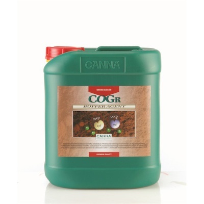Recipiente verde de plástico com alça e tampa vermelha, produto Canna COGR Buffer Agent
