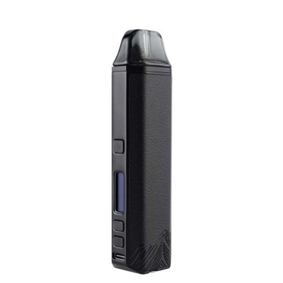 Dispositivo vape preto com ecrã azul e botões laterais
