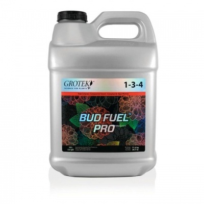 Frasco de plástico com rótulo de produto agrícola BUD FUEL PRO.