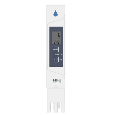 medidor digital portátil branco com visor LCD e botões