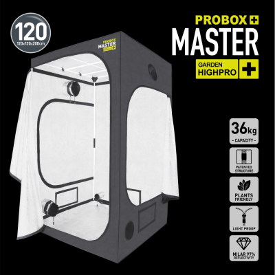 Barraca de cultivo indoor preta e branca PROBOX MASTER com várias funcionalidades