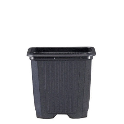 Contentor de lixo quadrado preto em plástico com linhas verticais
