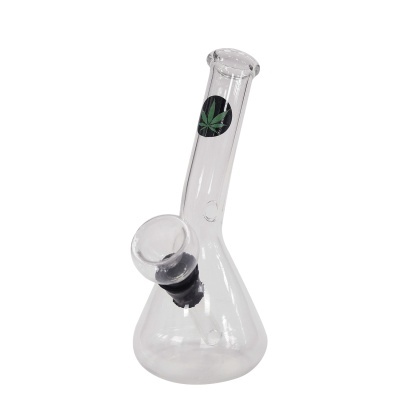 Bong de vidro transparente com autocolante de folha de cannabis verde