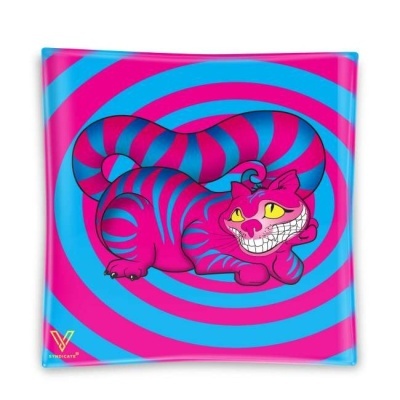 Porta-copos quadrado azul e rosa com gato sorridente listrado e logótipo Syndicate