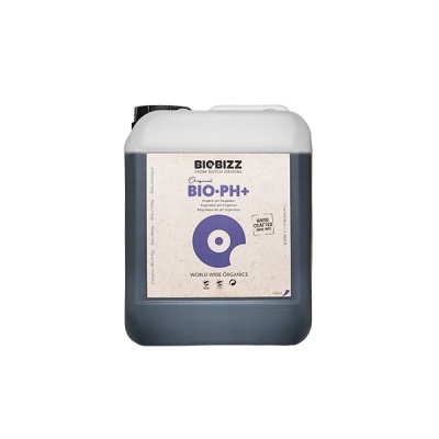 Recipiente plástico preto com etiqueta branca do produto BIOBIZZ BIO-PH+