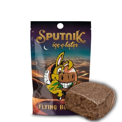 Pacote com design de deserto e burro amarelo com asas, com pedaço castanho do produto