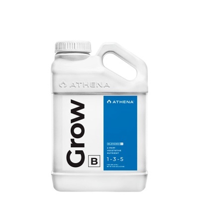 Recipiente plástico branco com rótulo azul de produto ATHENA Grow B
