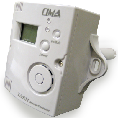Controlador branco em plástico com visor LCD e botões power e switch