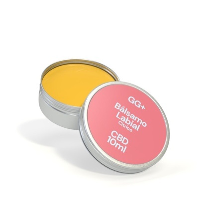 Bálsamo labial em embalagem metálica com tampa rosa e texto branco