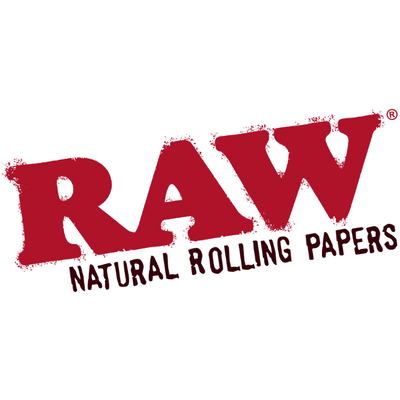 Logótipo RAW Natural Rolling Papers em vermelho e preto sobre fundo branco