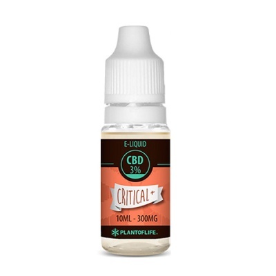 Frasco de e-liquid com rotulo CBD 3% Critical+