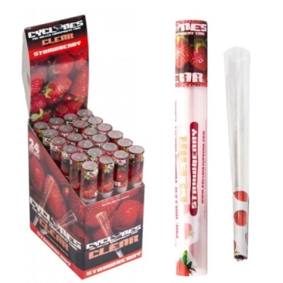 Embalagem e tubos com cigarilhos aromatizados de morango Cyclopes Clear Strawberry