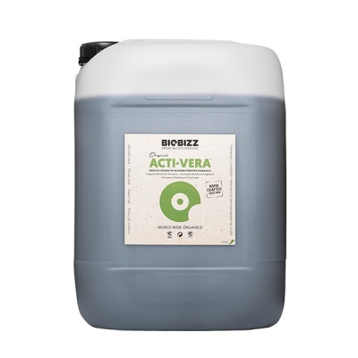 Recipiente plástico branco com etiqueta BIOBIZZ ACTI-VERA