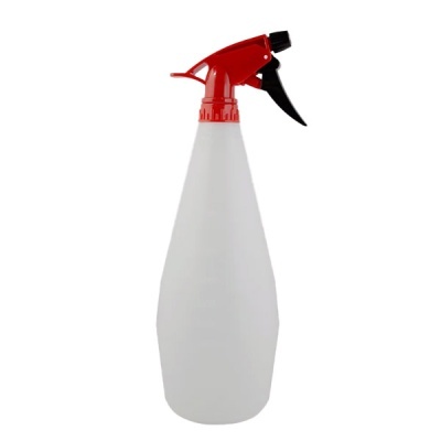 Frasco de pulverizador branco com acionador vermelho e gatilho preto