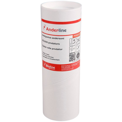 Envase cilíndrico branco do produto Anderline com etiqueta detalhada
