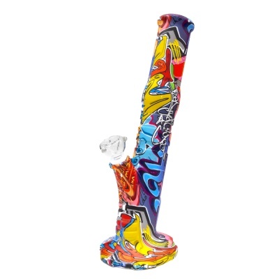 Bong colorido com padrão de graffiti e tigela transparente