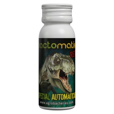 Frasco de produto Actomatin Red com imagem de dinossauro e texto informativo