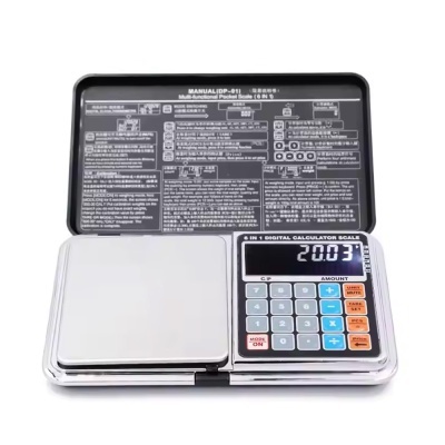 Balança digital de bolso com teclado colorido e visor