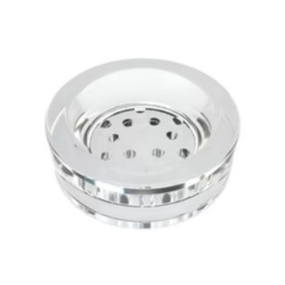 Saboneteira redonda transparente em acrílico com base perfurada