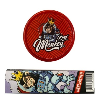 Embalagem King Monkey com ilustração de macaco astronauta e texto UNBLEACHED