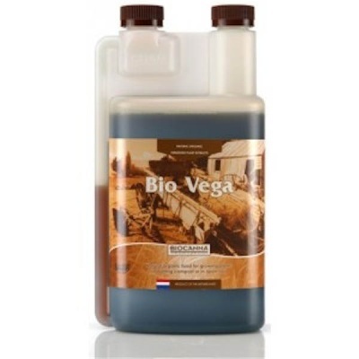 Frasco de produto Bio Vega com rótulo castanho e tampa castanha