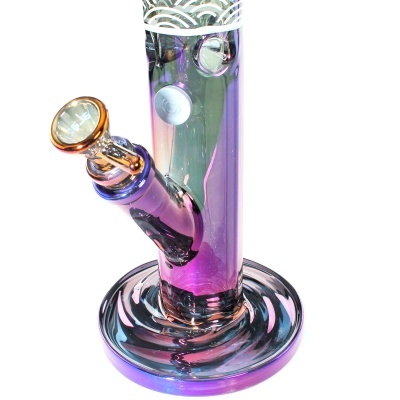Bong de vidro roxo e azul com encaixe dourado