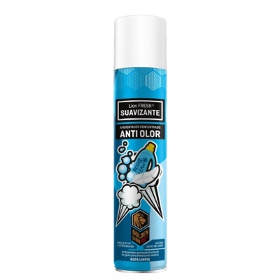 Frasco pulverizador azul e branco de ambientador concentrado Lion FRESH SUAVIZANTE ANTI OLOR