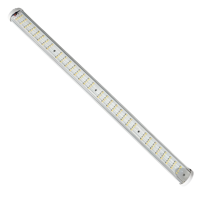 Luz LED tubular prata com LEDs amarelos alinhados