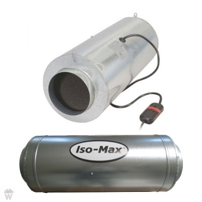 Ventoinha em tubo metálico com etiqueta Iso-Max e cabo elétrico com interruptor