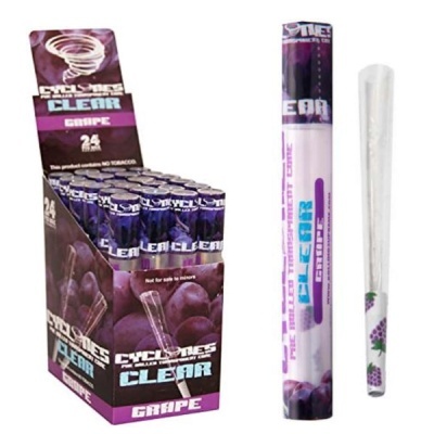 Expositor com tubos pré-rolados sabor uva Cyclones Clear