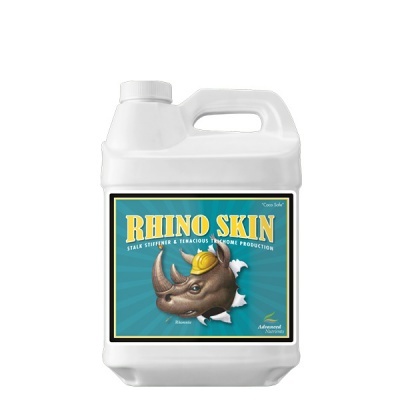 Recipiente branco com rótulo azul com imagem de rinoceronte e texto RHINO SKIN