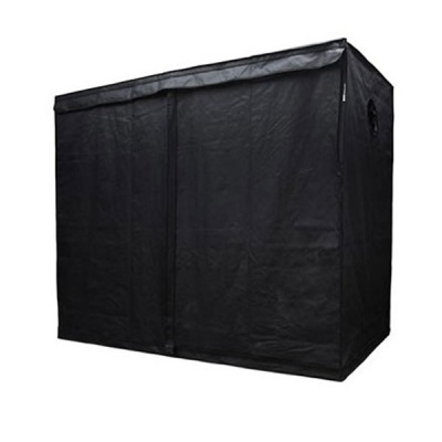 Tenda de cultivo interior preta com fecho em zíper e abertura circular para ventilação