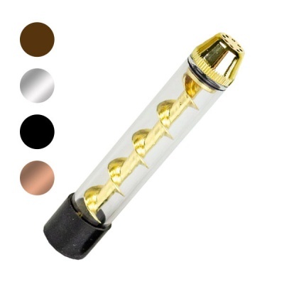 Pipeta de vidro com espiral dourada e tampa perfurada