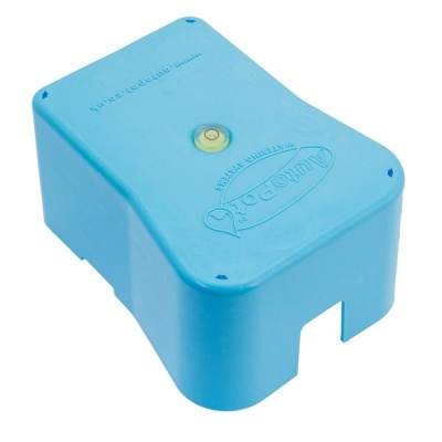 Suporte plástico azul com nível de bolha embutido e marca Auto-Dol