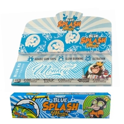 Pacote e expositores de papel de enrolar Blue Splash Monkey com design azul e ilustrações de macaco