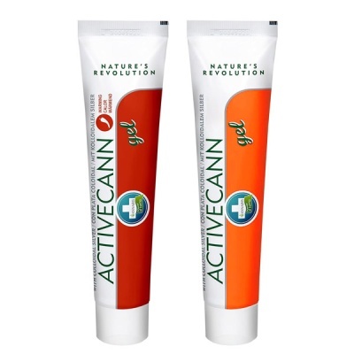 Dois tubos de gel ACTIVE CANN em branco com vermelho e laranja