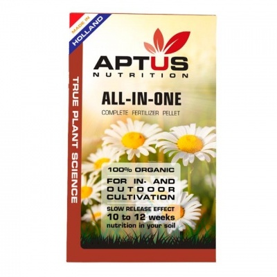 Embalagem de fertilizante APTUS NUTRITION ALL-IN-ONE com flores de margaridas