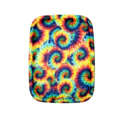 Tábua retangular com padrão tie-dye colorido em espiral