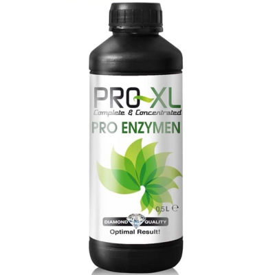 Frasco preto com rótulo branco e texto PRO-XL PRO ENZYMEN