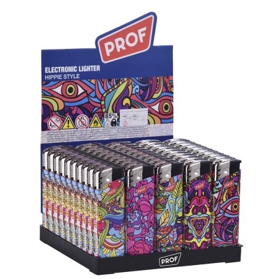Isqueiros eletrónicos com design hippie em suporte de exposição colorido PROF